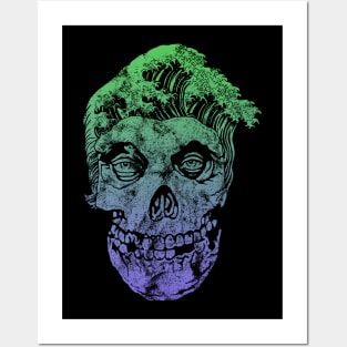 Skull Head Waves Green Purple Posters and Art